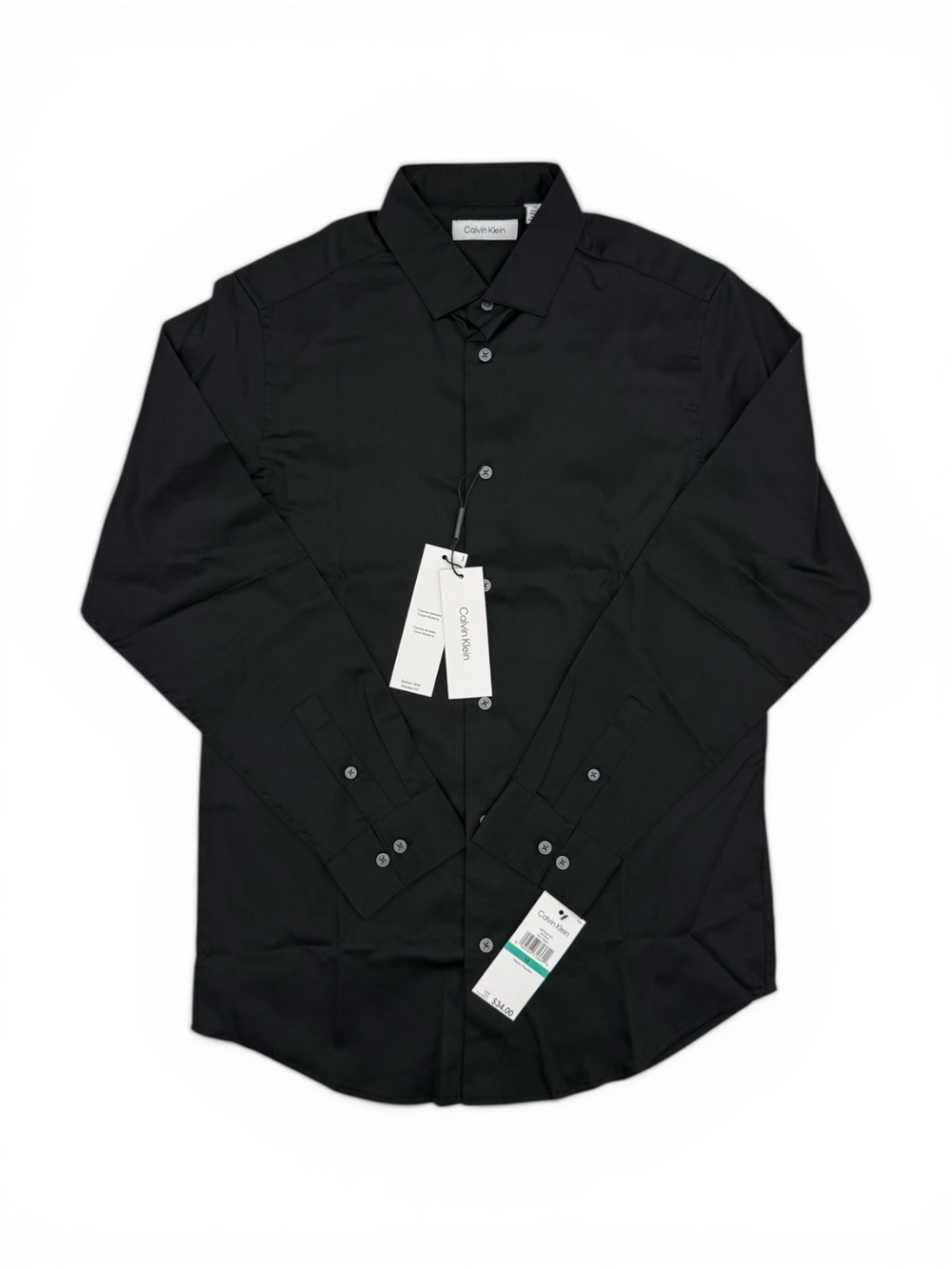 Calvin Klein Boys Black Dress Shirt Size 16 Modern Fit Sateen NWT - Picture 2 of 8